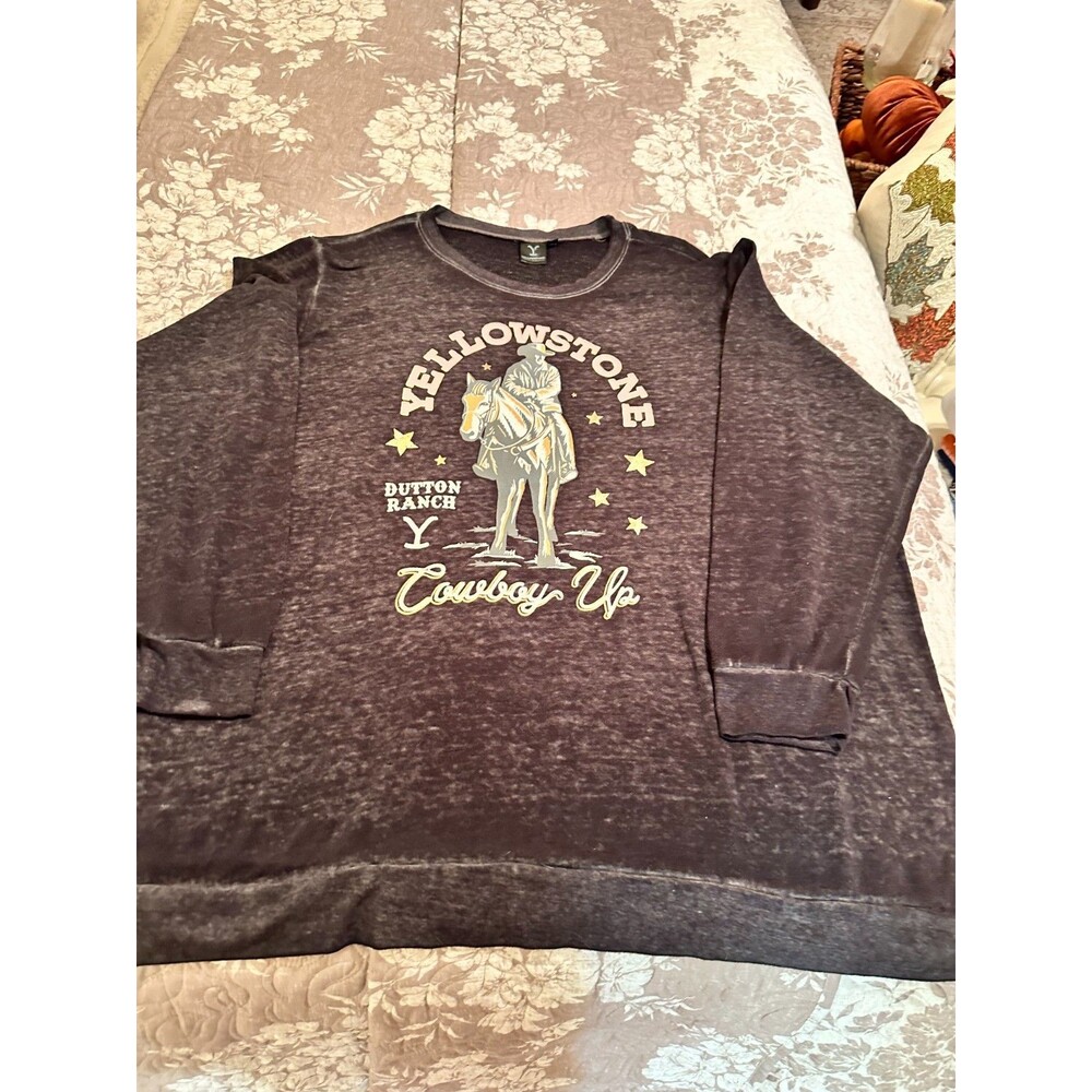 Yellowstone Dutton Ranch Acid Wash Fleece Sweatshirt Cowboy Up Plus Size 26/28